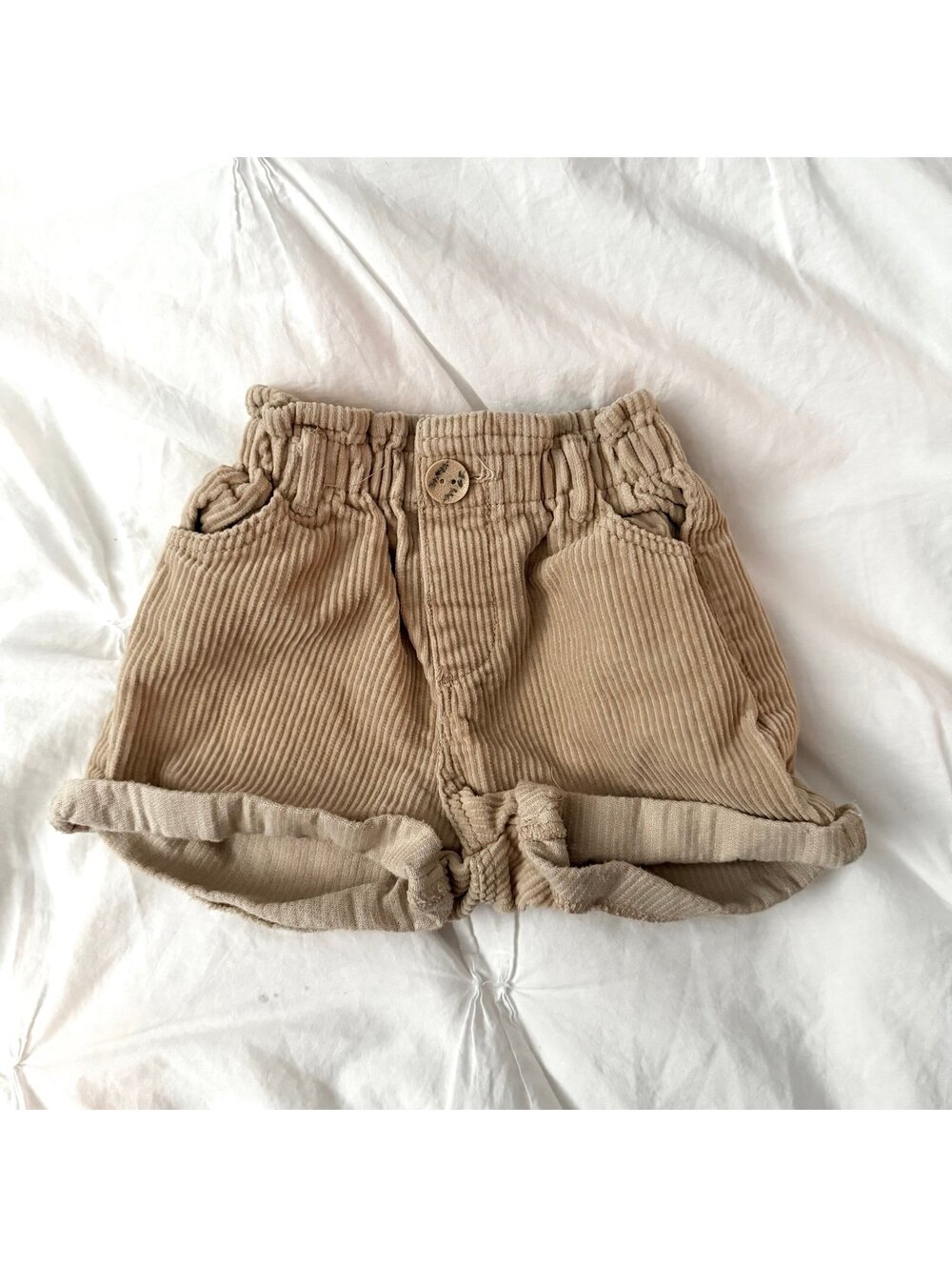 Zara Tan Corduroy Rolled Paper Bag Waist Shorts